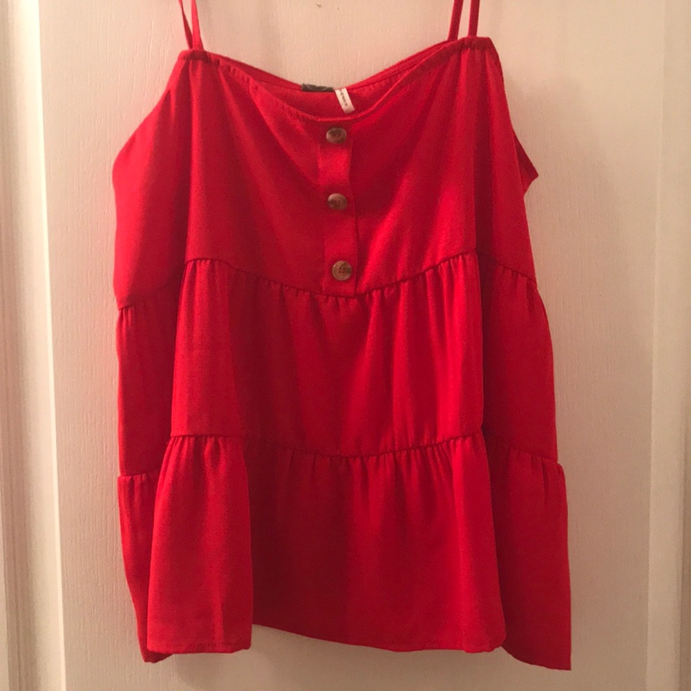 Paper Crane Red Tiered Button-Front Crop Top